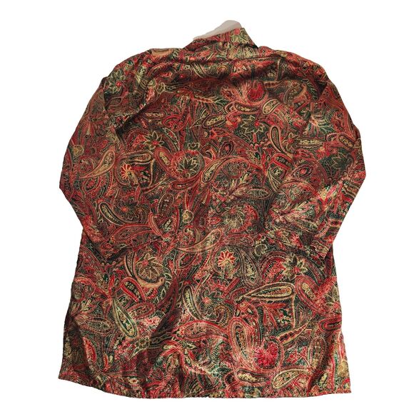Victorias Secret Night Shirt Womens Sz S Button Up Satin Paisley Red Green Vtg - Picture 2 of 11